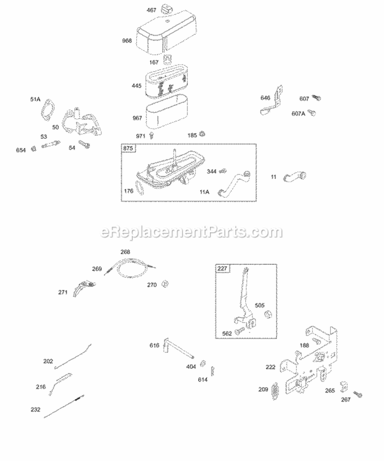Air Cleaner Controls Springs Diagram and Parts List for 28V707-1113-E1  Briggs and Stratton Engine